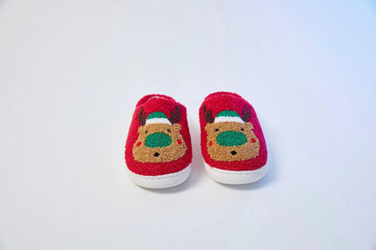 Mrs Hui Men's & Women's Plush Flocked Reindeer Slippers - Cozy Winter Indoor/Outdoor Christmas House with Antlers, Soft Warm & TPR Sole, Unisex -Like Footwear for Holiday Parties, Slippers For Women, House Slippers For Women,