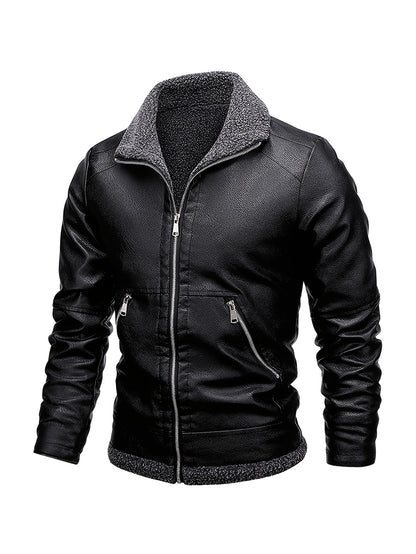 Men'S Cozy Fleece-Lined Bomber Jacket - Thick Winter Coat with Multiple Pockets, Zip-Up Casual Pilot Style, Brown, Polyester Lining, Perfect for Fall & Winter, Winter Bomber Jacket