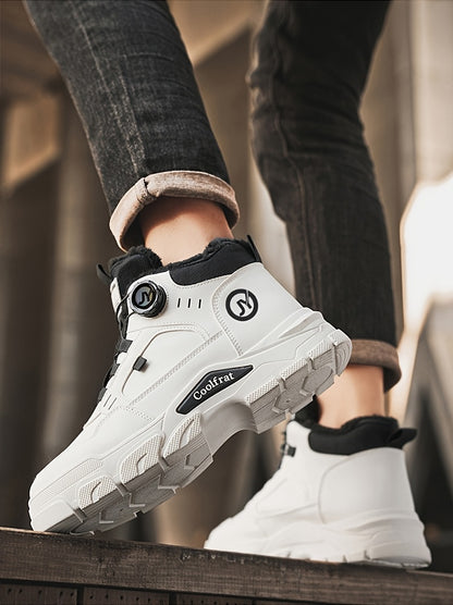 Men'S Winter High-Top Boots - Thick Warm Lace-Up Ankle Boots with Rubber Sole, Non-Slip Traction, Brown/ Color Options - Cold Weather Shoes for Everyday & Formal, Winter Boots, Formal Footwear, Retro Style, Durable Constructi