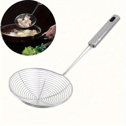 Stainless Steel Strainer Ladle with Handle - Durable Wire Skimmer Spoon for Cooking, Frying & Kitchen Use