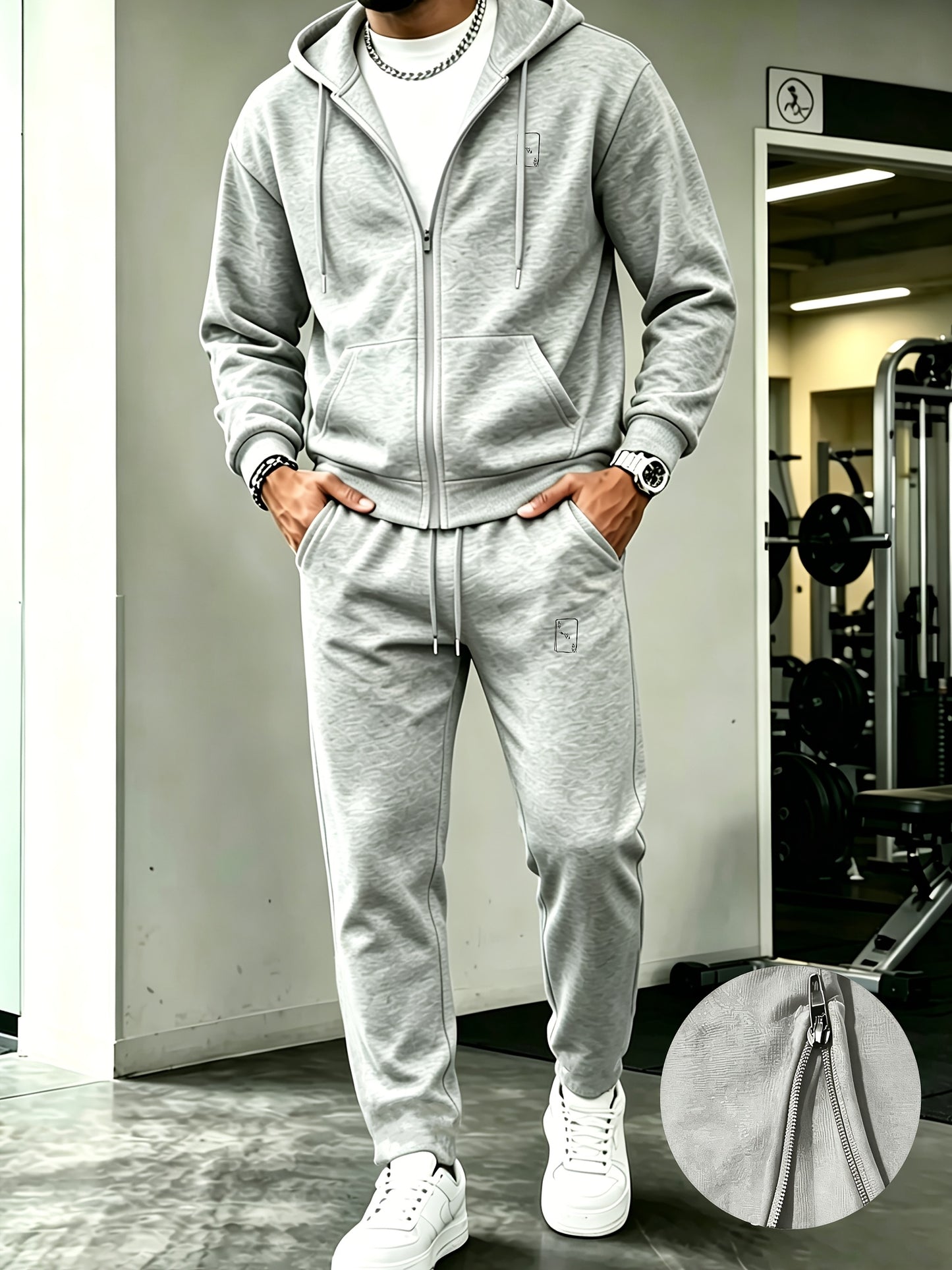 Men's Casual Hooded Sweatshirt and Drawstring Pants Set - Fall/Winter