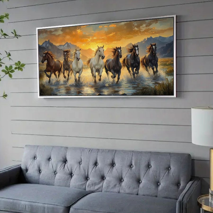 2D Flat, 1pc Large Scale Running Horses Canvas Wall Art - Asian-Inspired Classic Art Deco Landscape Painting, Unframed Vibrant Wild Animal Print for Living Room, Bedroom, Office Decor - 40x80cm/50x100cm, Perfect Gift for Birt