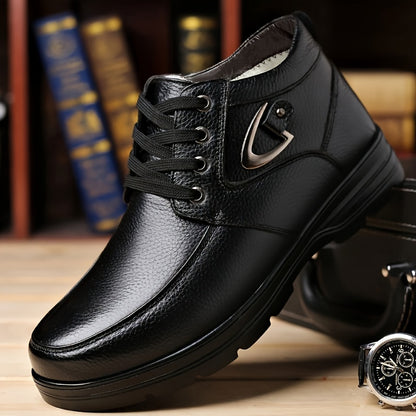 Men's Genuine Leather Winter Snow Boots - Short Ankle Boots with Rubber Sole, Lace-Up Cold-Weather Footwear for Ice & Snow, Heavy-Duty Traction (Wide Fit Available) - Ideal for Skiing, & Outdoor Activities (No