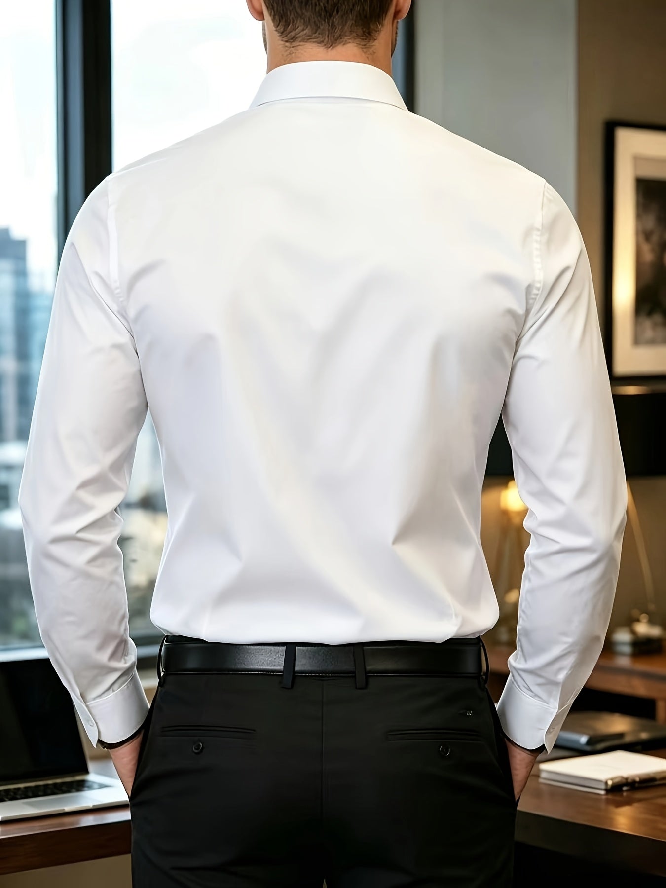 Men's Long Sleeve Business Shirt, Lightweight Breathable Polyester