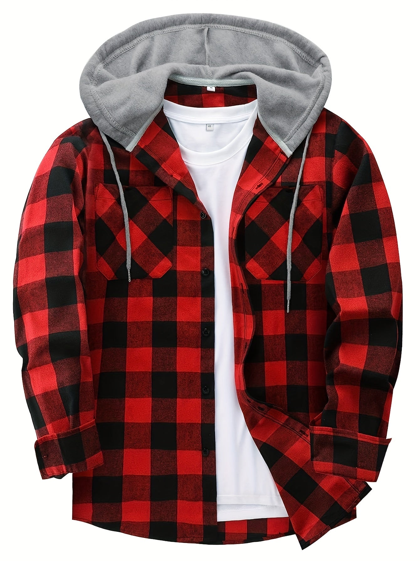 Plaid Shirt Coat For Men Long Sleeve Casual Regular Fit Button Up Hooded Shirts Jacket