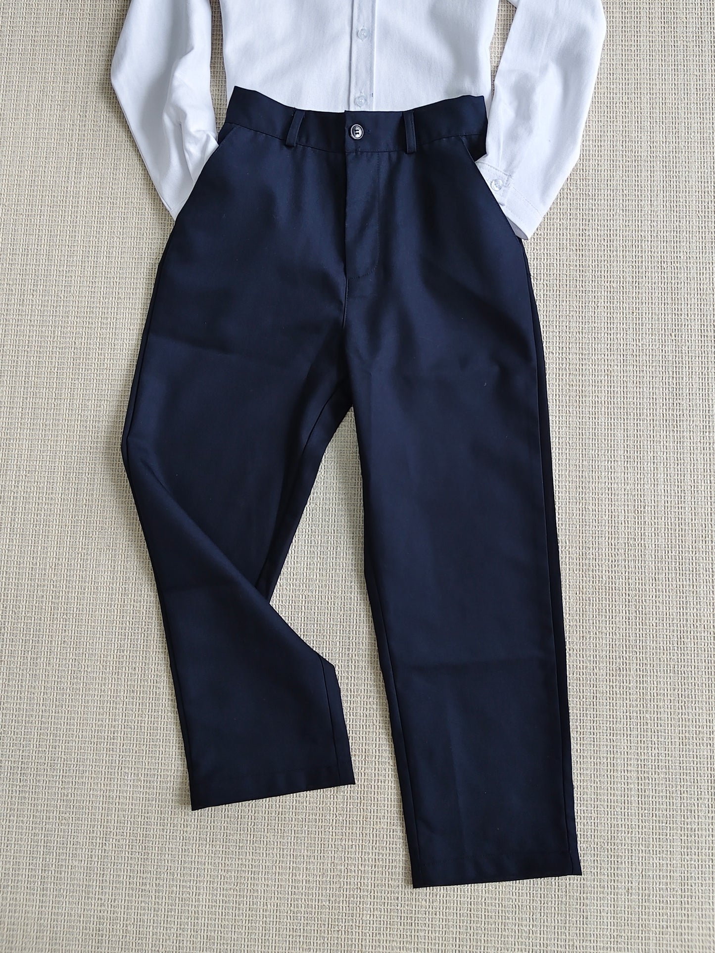 Boys Loose Fit Preppy School Dress Pants with Zipper Waist