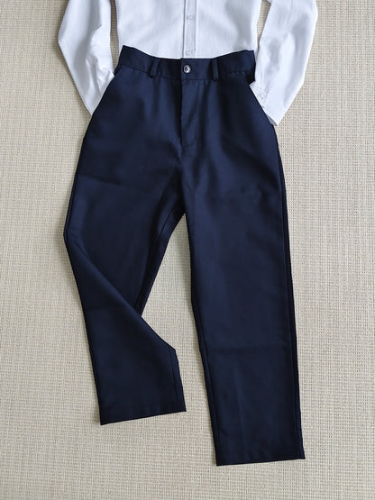 Boys Loose Fit Preppy School Dress Pants with Zipper Waist