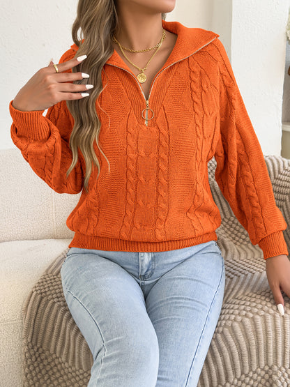 Women's Fall Winter Pullover Sweater with Zipper Lapel