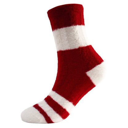 5-Pack Fashion Trendy Striped Design Festive Red New Year Floor Socks, New Autumn/Winter Style, Comfortable Soft Thickened Warm Casual Sports Outdoor Versatile Women's Terrycloth Socks,  Winter Socks, Festive Socks, Stylish S