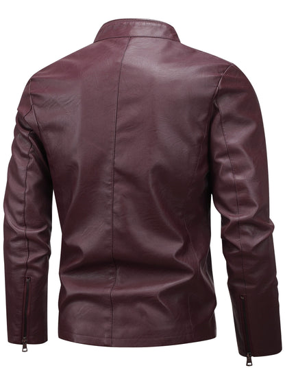 Men's Casual Baseball Collar PU Jacket with Zipper