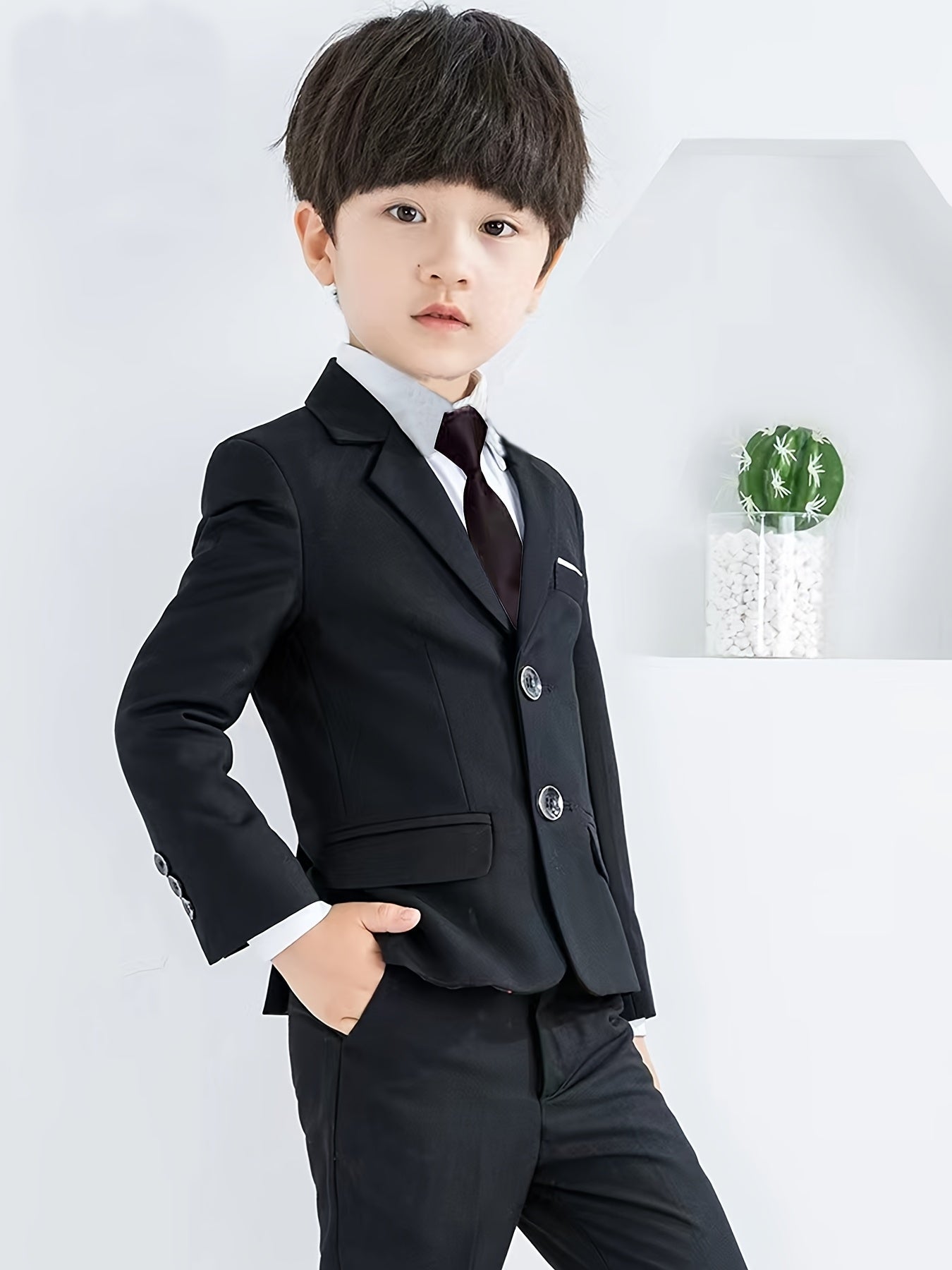 Boys' 3-Piece Preppy Suit Set with Jacket, Pants & Tie