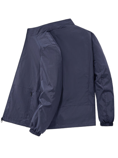 Men'S Olive Green Bomber Jacket with Stand Collar - Casual, Comfortable, Zip-Up Outerwear for Outdoor Activities, Casual Attire|Stand Collar Jacket|Zippered Jacket