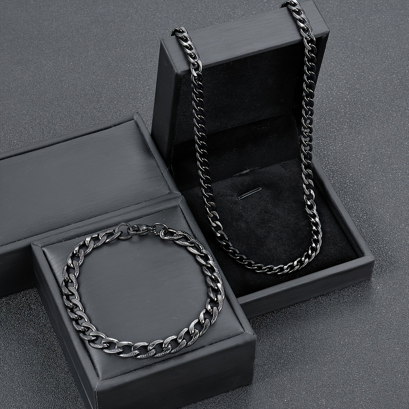 Stainless Steel Men's Jewelry Set, 19.69-inch Cuban Chain, Hip-hop Style Embossed Bracelet, Casual Wear and Holiday Gift - the Perfect Birthday Present