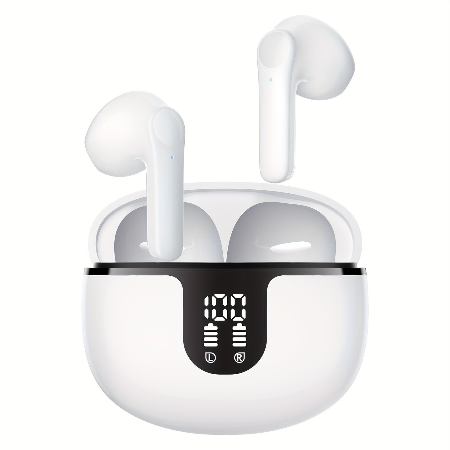 Wireless Earbuds Headphones, 40H Playtime Stereo Ear Buds, LED Power Display Cordless In-Ear Earphones with Microphone for iOS Andriod Cell Phone Sports