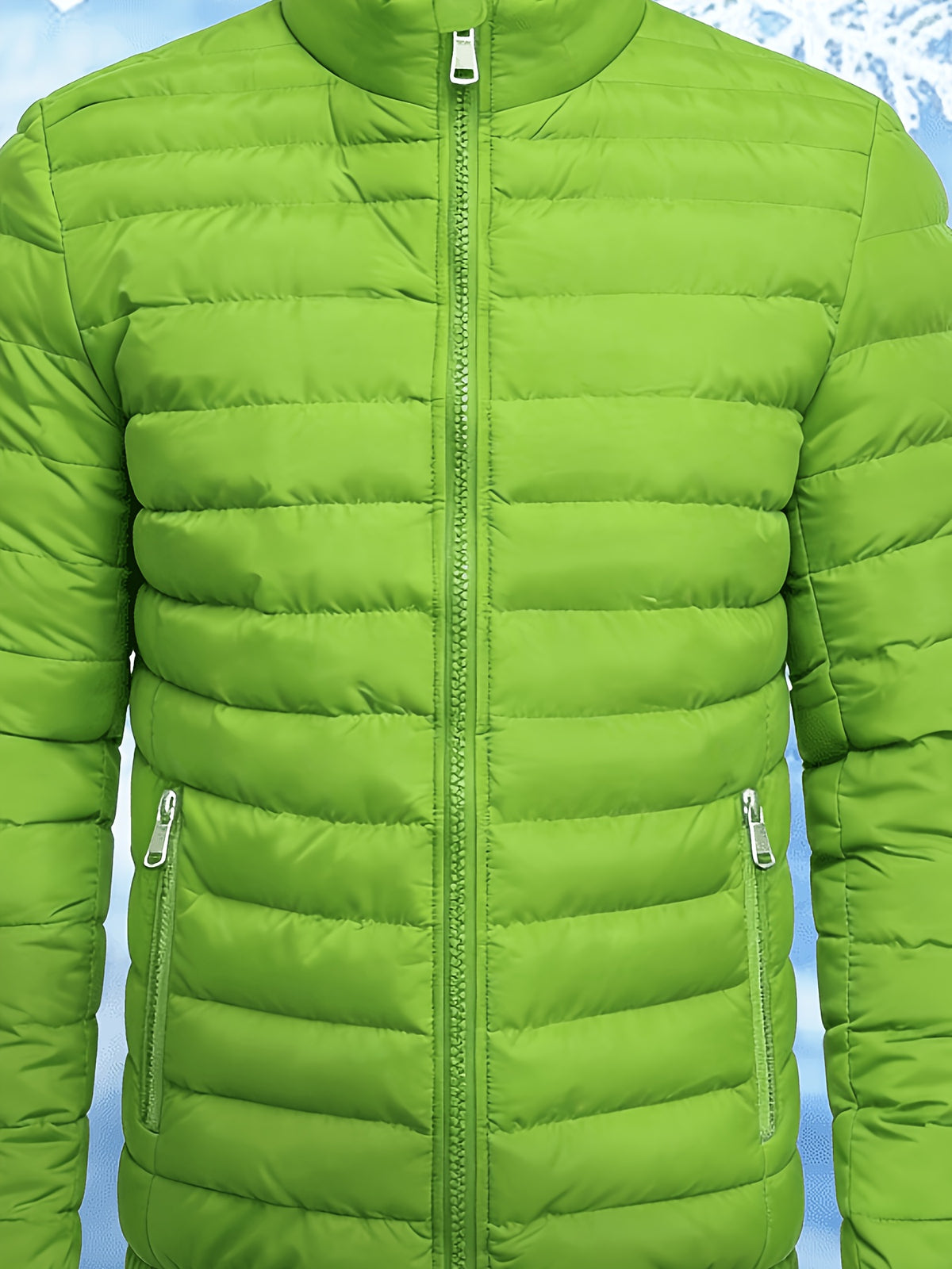 Men's Stand Collar Winter Jacket with Zipper and Fiber Filling