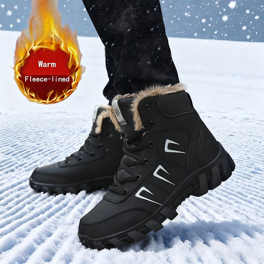 Men's Thermal Insulated Winter Boots - Heavy-Duty Mid-Calf PU & TPR Sole, Warm Lining & Arch Support, Beige/Tan/Black/Gray/White - Ideal for Hiking, Snow, Ice, and Everyday Winter Wear - Durable Cold-Weather Shoes with Lace-U