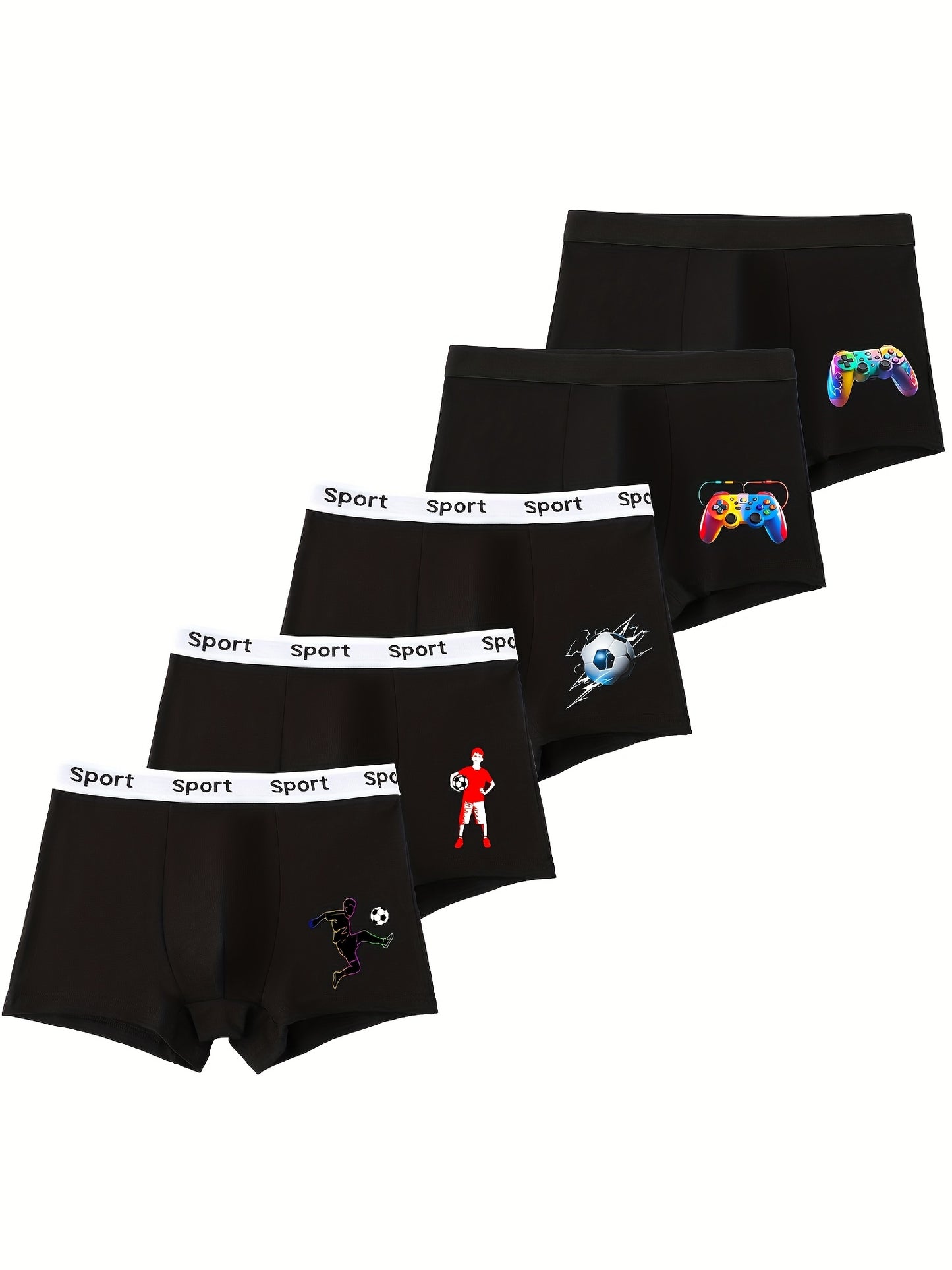 5-Pack Boys' Cotton Boxer Briefs with Sports Prints, Regular Fit