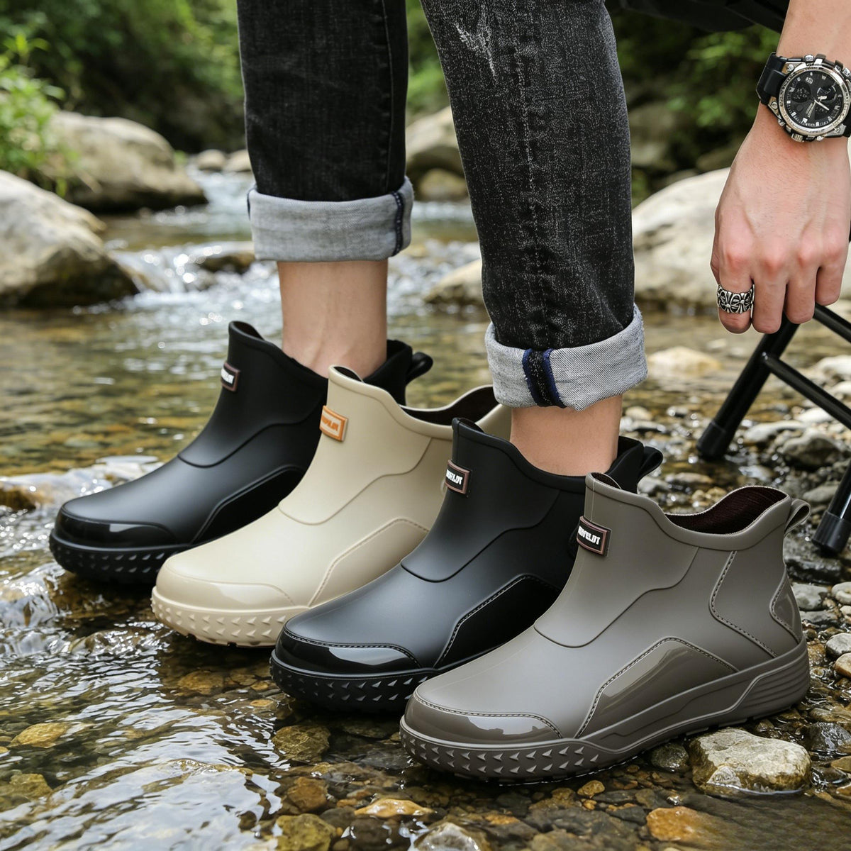 Unisex Low-Top Waterproof Rubber Rain Boots for All Seasons