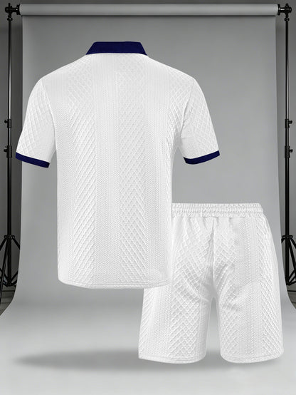 Men's Casual Summer Knitted Polo Set with Geometric Pattern