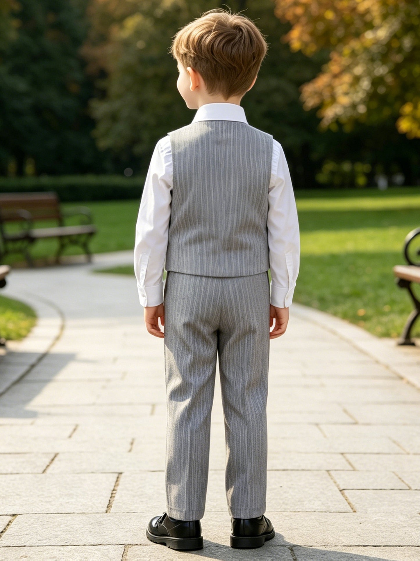 Boys' Party Vest Set with Pants & Bow Tie - Polyester Blend