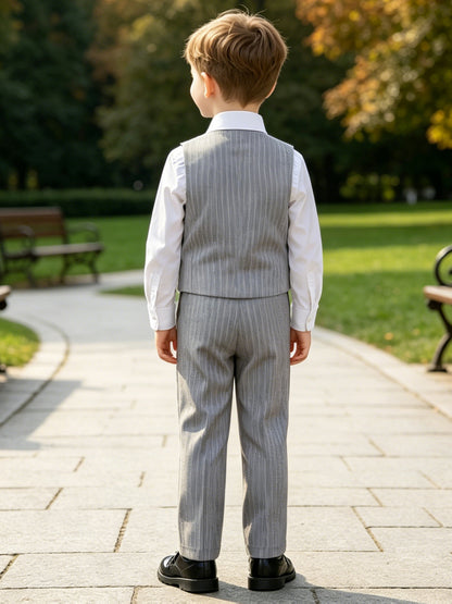 Boys' Party Vest Set with Pants & Bow Tie - Polyester Blend