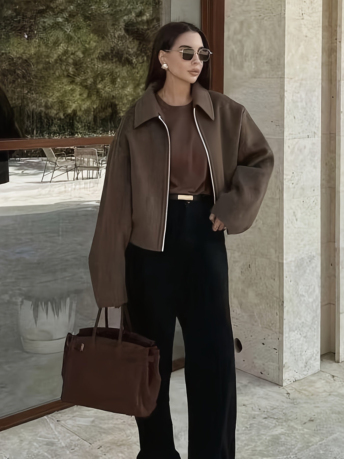 Women'S Short Casual Jacket - Elegant Lapel Collar Windbreaker Coat, All-Season Chic Outerwear for Everyday & Formal Events, Machine Washable H-Silhouette Jacket, Cute Jacket, Versatile Layering Piece, Easy-Care Blend