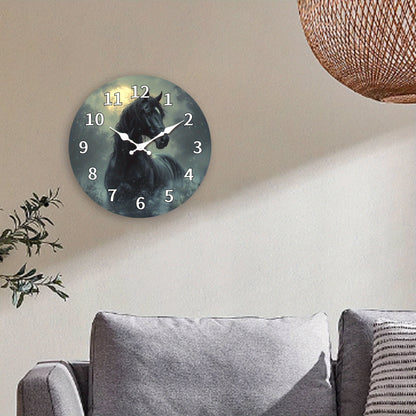1pc, Wooden Wall Clock, Animal Theme - Majestic Horse Pattern Design, Silent Clock, Suitable for Living Room, Bedroom, Kitchen, Office Decoration, Modern Home Decor, Ideal Birthday, Holiday, New Year Gift (AA Battery Not Incl