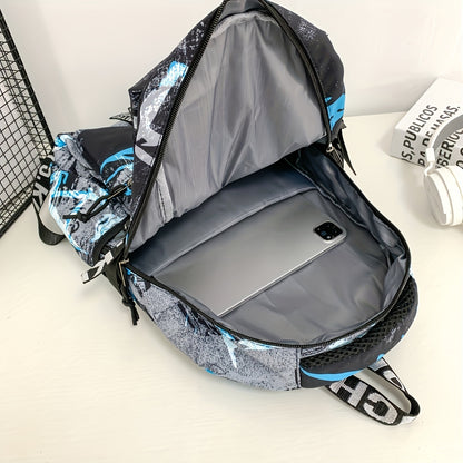 Spacious, Stylish Graffiti-Style Large Capacity Backpack for College & High School Students - Durable Nylon, Casual Fashion