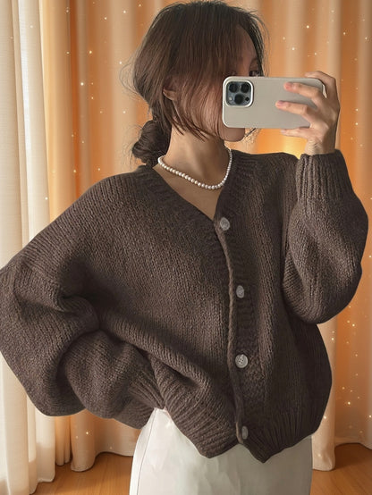 Women's Elegant V-Neck Button-Up Polyester Cardigan Jacket