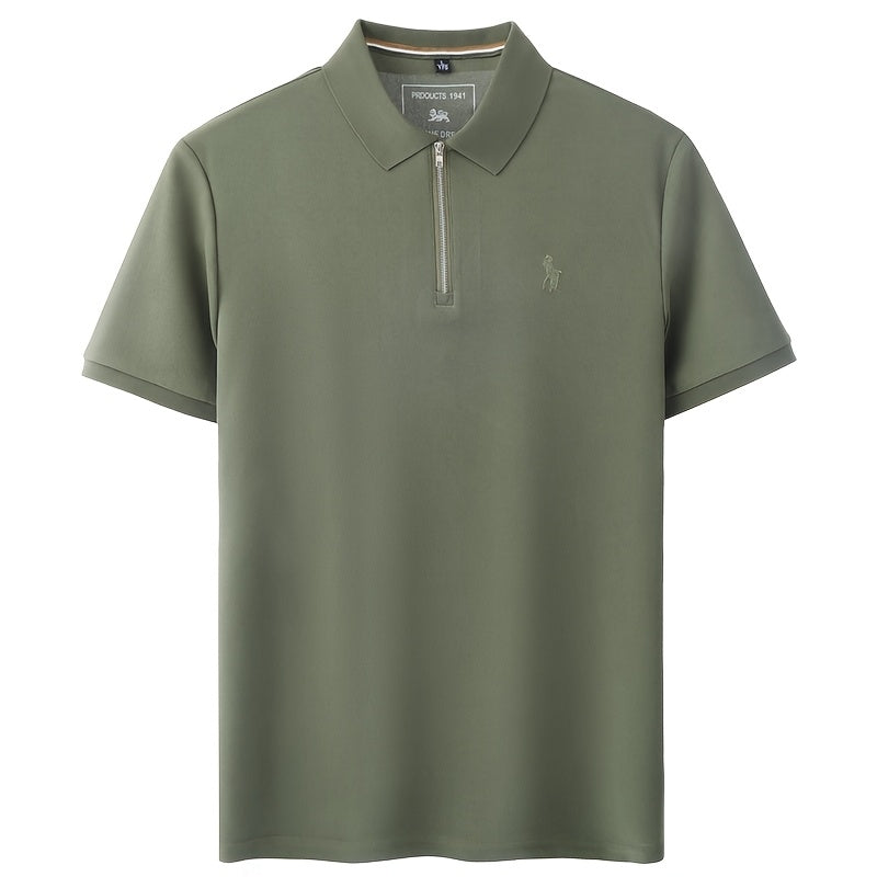 New Stylish Short-Sleeve Polo Shirt with a Zipper, a Breathable Business Fashion Tee, Featuring High-End Embroidery on The Sleeves And an Exquisite Design on The Back - ayq