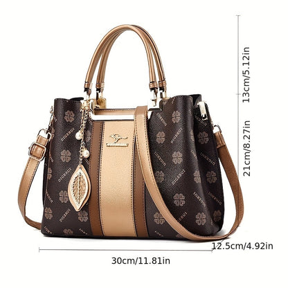 Women's Top Grain Leather Stripe Animal Print Tote Bag