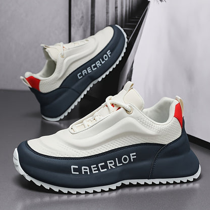 Men's Casual Lace-Up Basketball Shoes, Classic White and Blue Contrast Sneakers, Offering a Breathable, Lightweight, and Comfortable Feel with Shock Absorption and Wear Resistance. Suitable for All-season Casual and Daily Spo - ayq