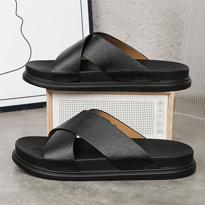 Men's Casual Slides with Soft PU Sole and Microfiber Upper