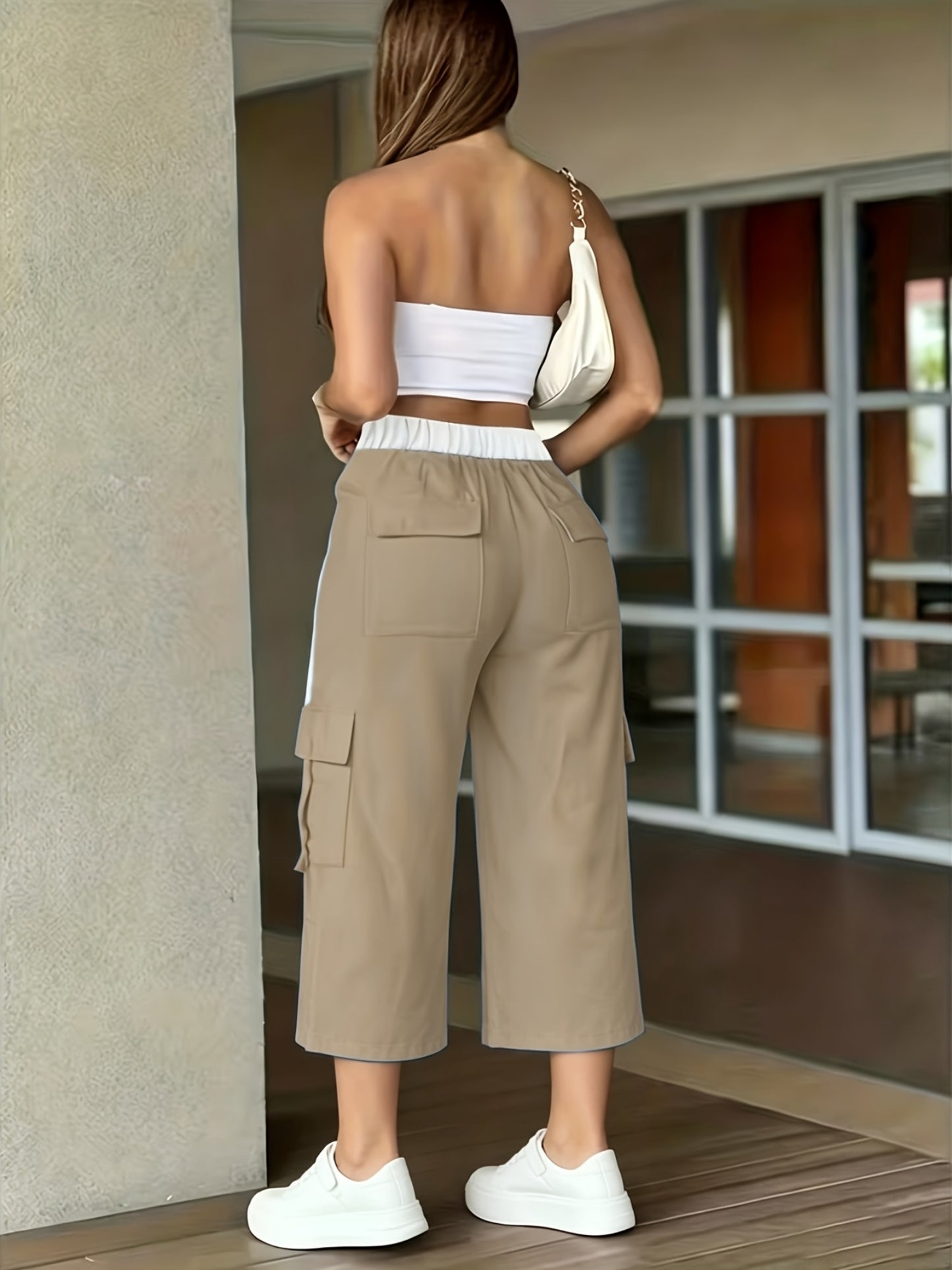 Women's Casual High-Waist Side Seam Ribbon Capri Shorts