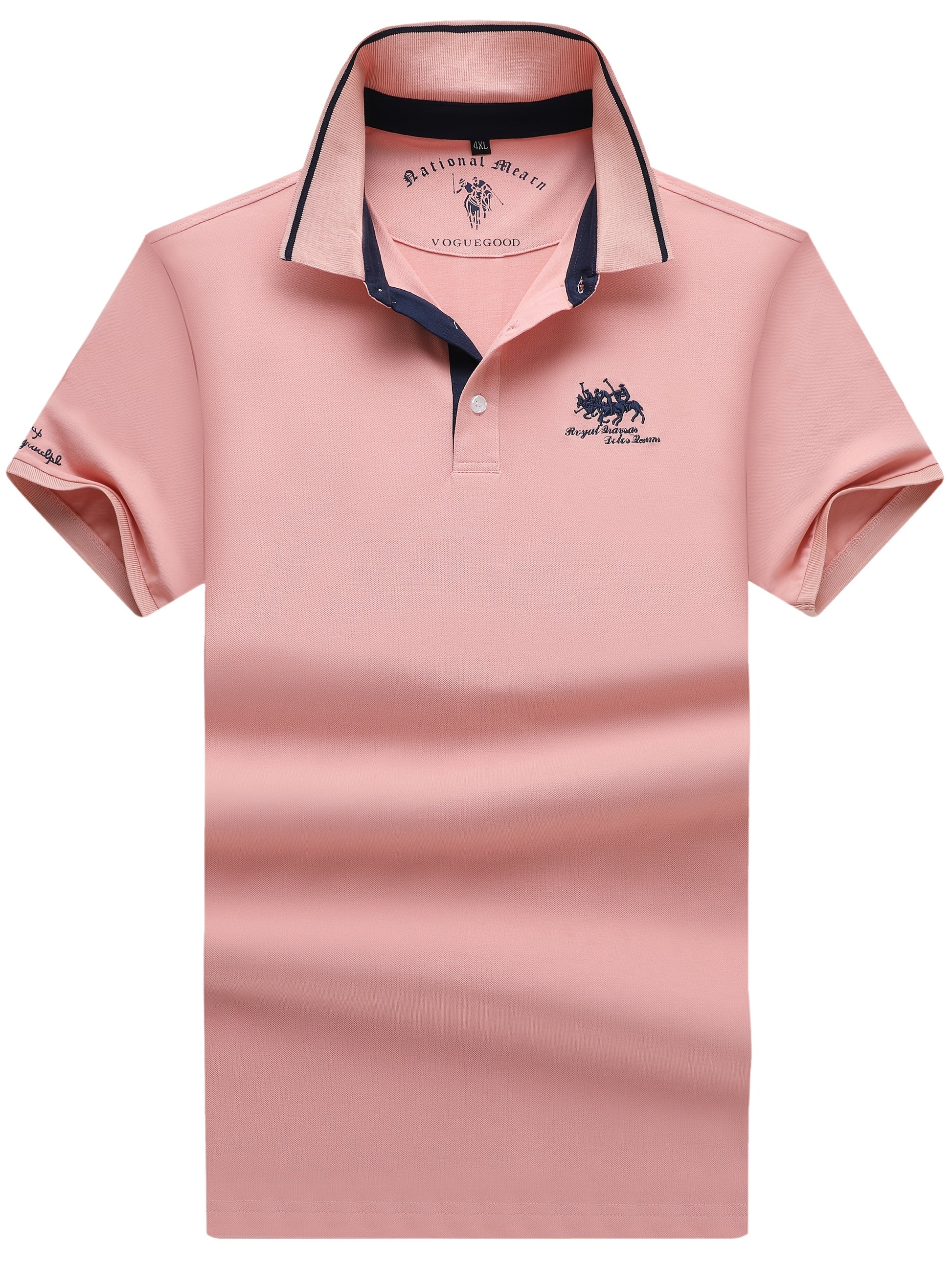 Men's Turn- Collar 95% Cotton 5 Spandex Embroidered T-Sshirt Short Sleeve Comfortable Breathability - ayq