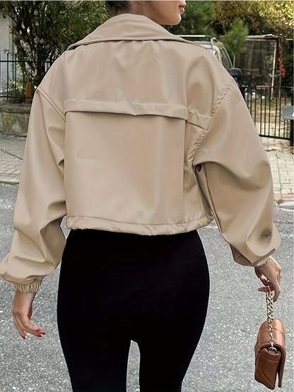 Women's Elegant Fused Lapel Zipper Jacket for Spring Summer