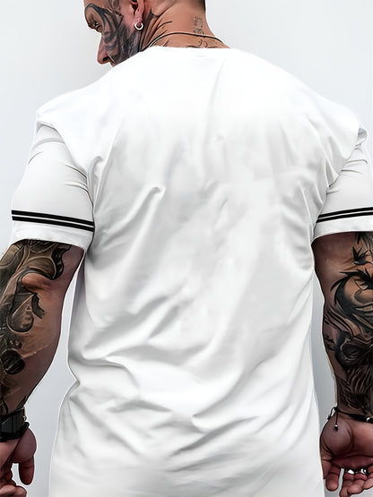 Men'S "Freedom" Graphic T-Shirt - Black Casual Crew Neck Tee with White Stripes, Breathable Polyester Blend, Regular Fit for Casual Attire, Everyday Tshirt   Bold Print Tee   Comfortable Fit, Knit
