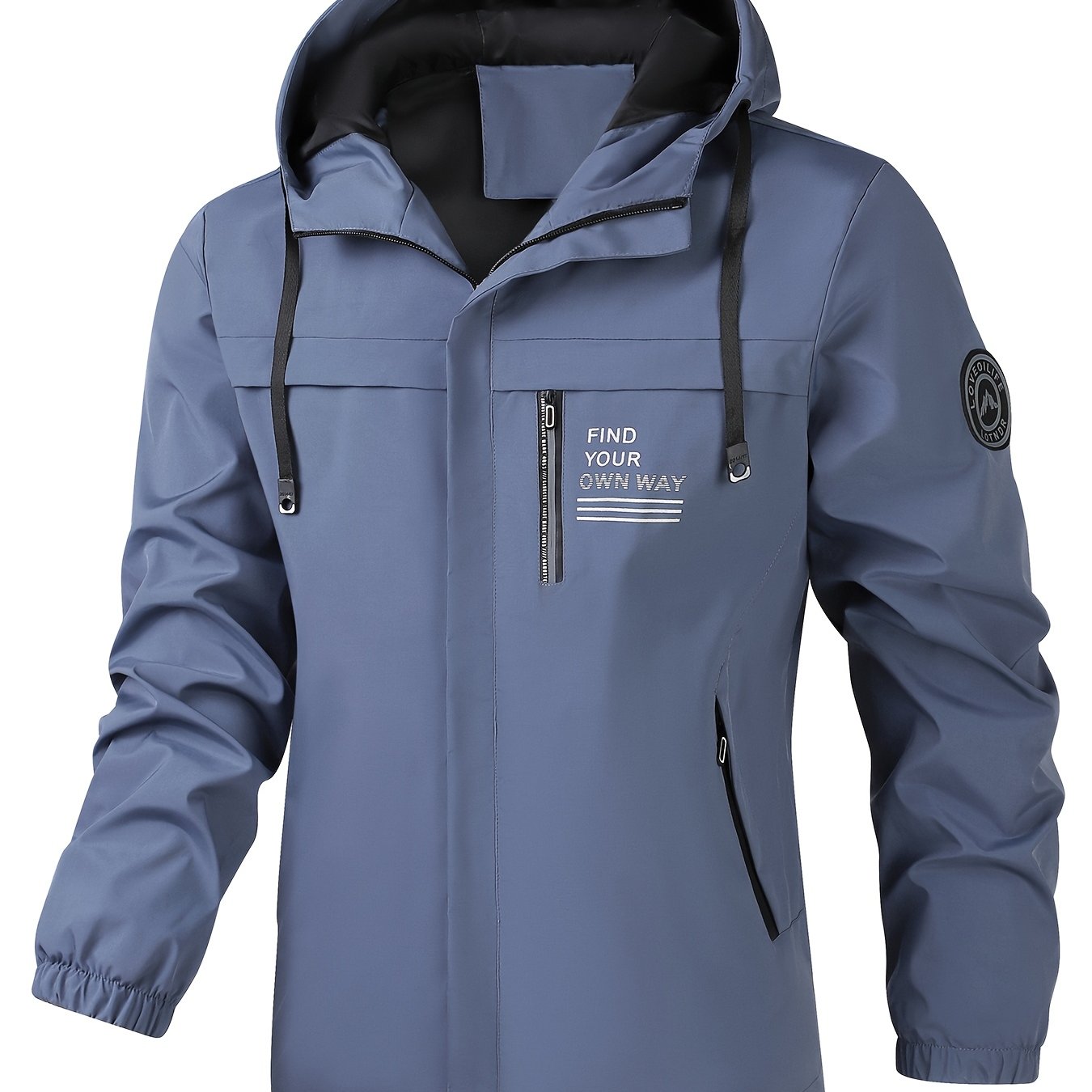 Men'S Stylish Black Hooded Windbreaker Jacket with Zipper Pockets - Casual, Loose Fit, Long Sleeve, Polyester Lining, Perfect for Spring and Fall, Casual Wear Jacket|Hooded Jacket|Zippered Jacke