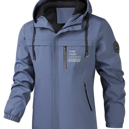 Men'S Stylish Black Hooded Windbreaker Jacket with Zipper Pockets - Casual, Loose Fit, Long Sleeve, Polyester Lining, Perfect for Spring and Fall, Casual Wear Jacket|Hooded Jacket|Zippered Jacke