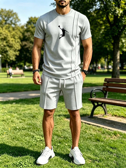 Men's Summer Casual Athletic Crew Neck T-Shirt & Shorts Set