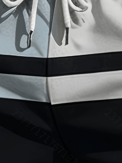 Men's Lightweight Polyester Beach Shorts with Color Block Design