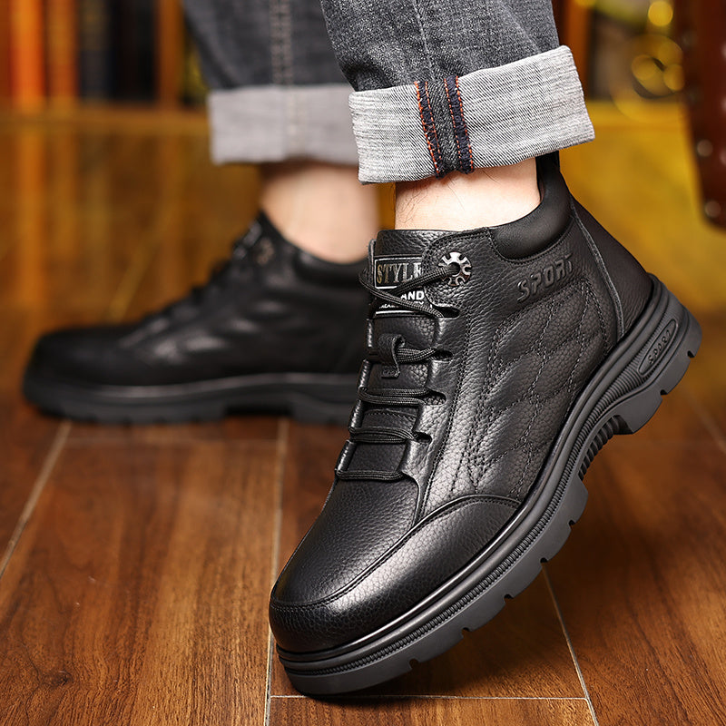 Men's Outdoor Casual Shoes, Comfortable Lace-up Design, Wear-Resistant and Non-Slip Lug Sole, Suitable for Winter Hiking and Daily Casual Occasions, Classic High-Top Work Boots