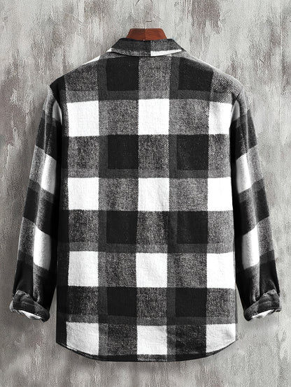 Men's Vintage Plaid Lapel Casual Jacket - Long Sleeve Outerwear