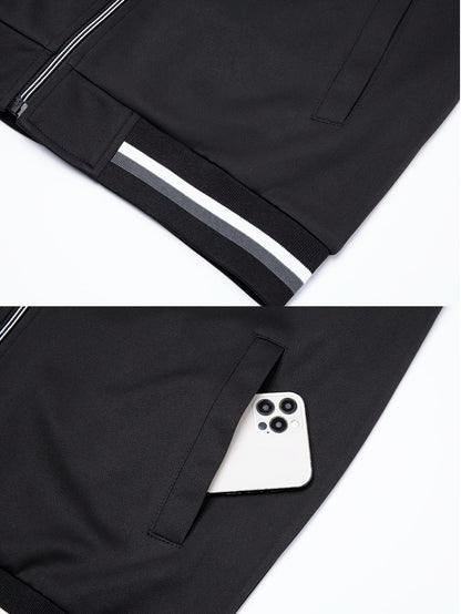 Men'S Pilot Jacket And Casual Pants Set for Spring And Autumn, Featuring a Stylish Ribbed Collar And Available in Three Solid Colors with Straight-Leg Trousers