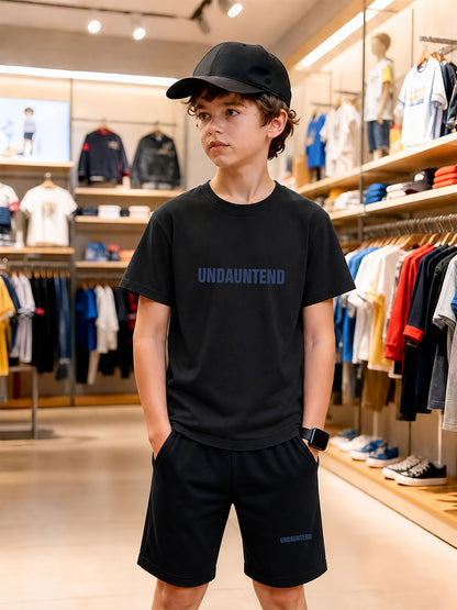 Boys' Casual Cotton T-Shirt & Shorts Set – Striped Geometric Print