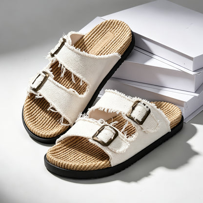 Men's Adjustable Double Buckle Summer Slides with Soft Sole