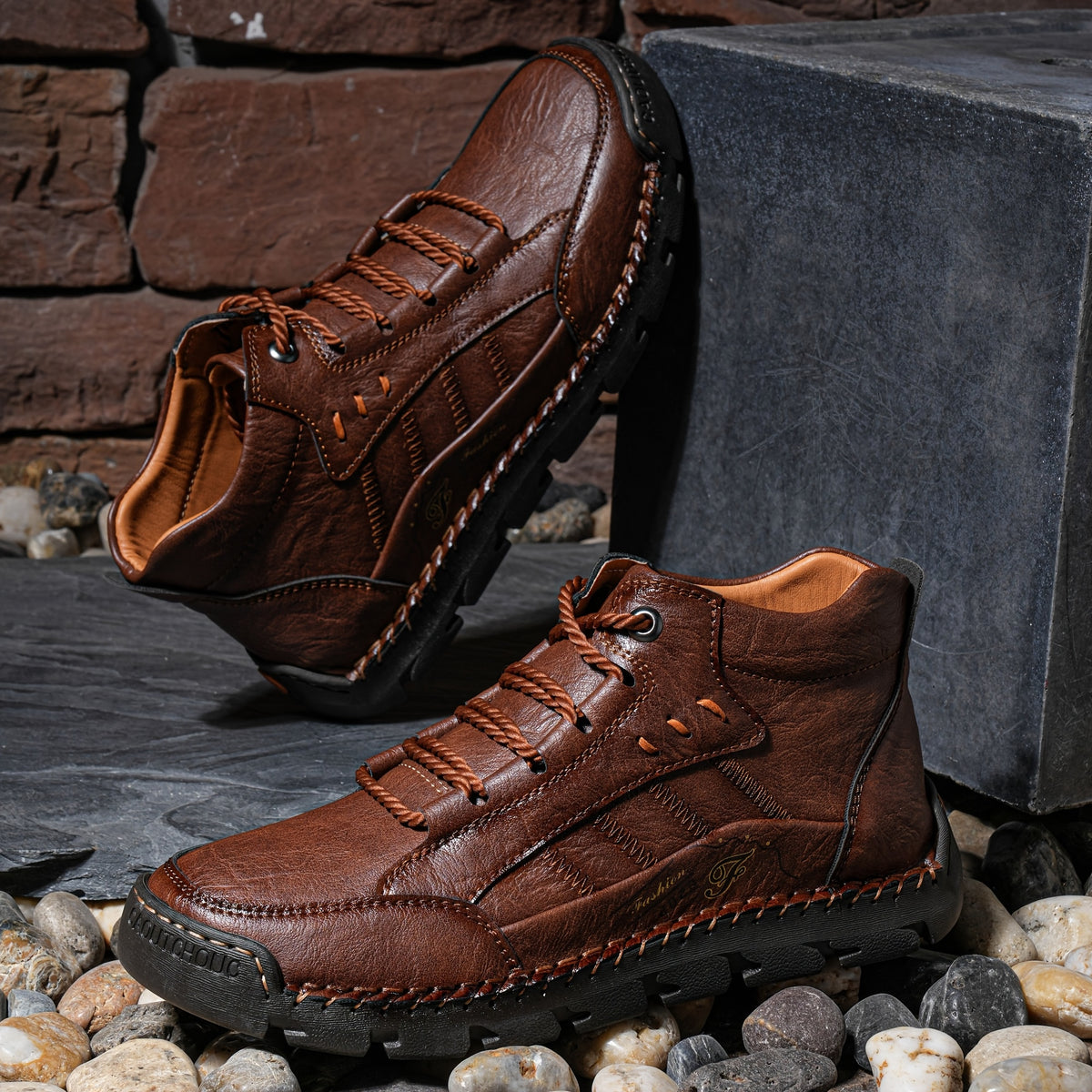 Men's Casual Handmade Short Boots with Lace-Up Design