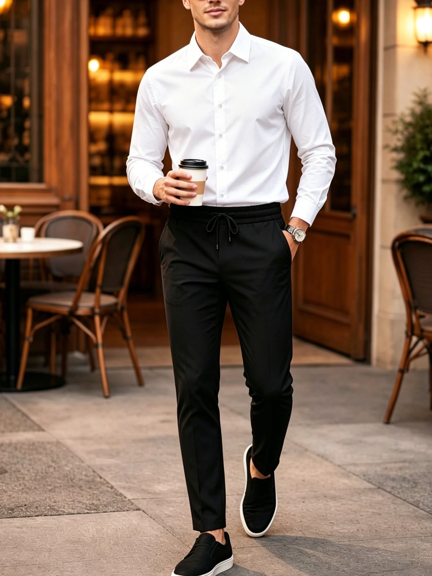 Men's Casual 2-Piece Campus Style Shirt & Drawstring Pants Set