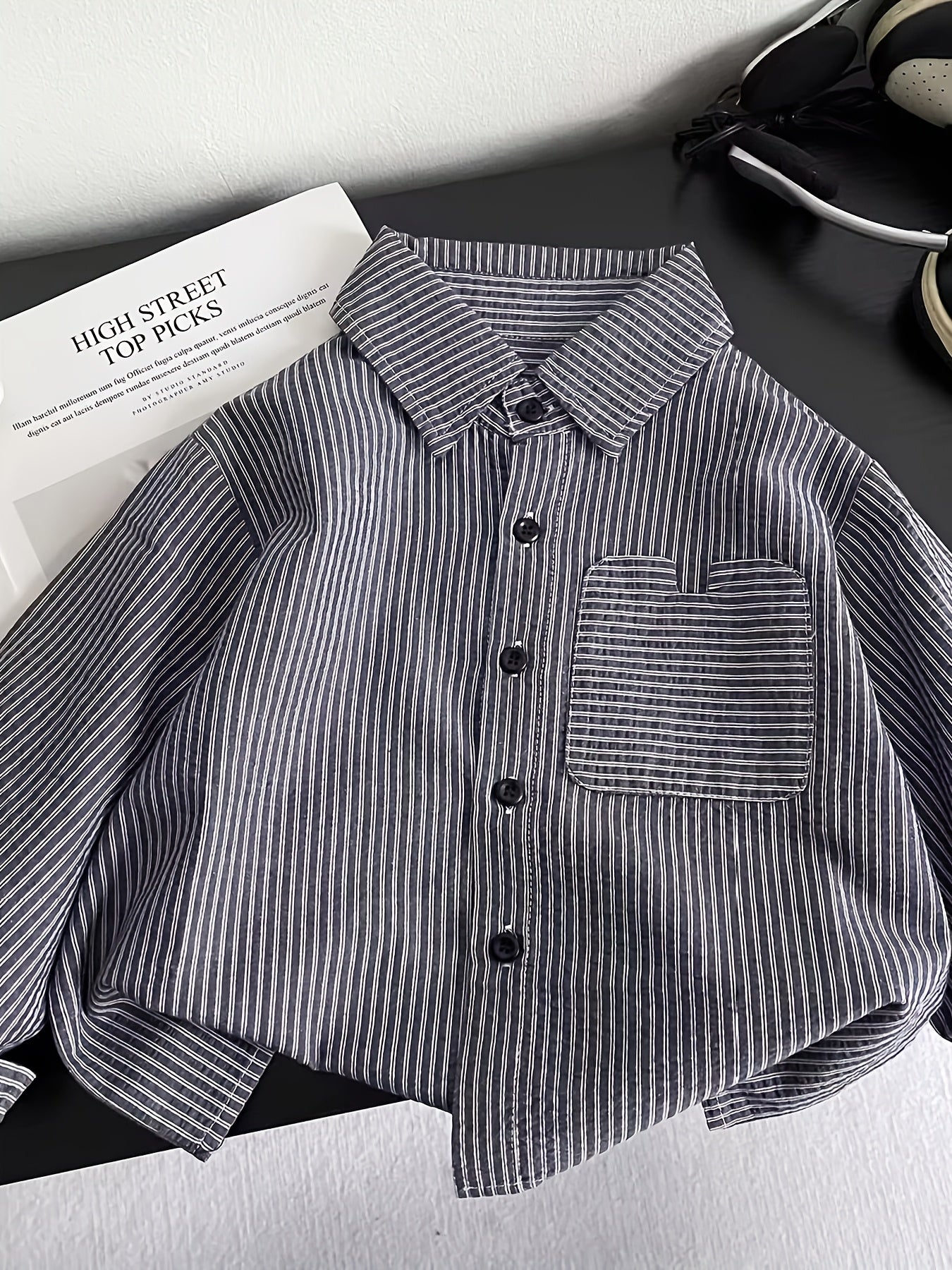 Boys' Classic Striped Navy Shirt & Jeans Set for Spring/Fall