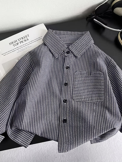 Boys' Classic Striped Navy Shirt & Jeans Set for Spring/Fall